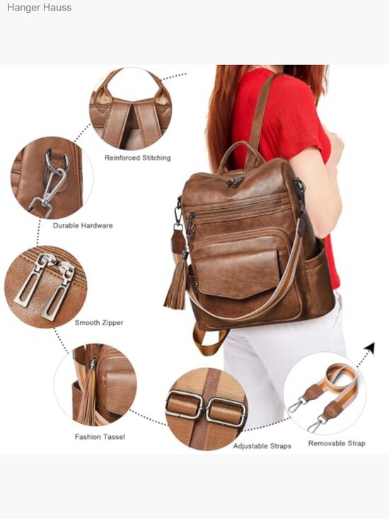 Faux Leather Fashion Backpack Purse Convertible Crossbody Shoulder Bag Laptop main image 6